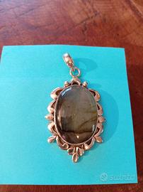 argento 925 pendente ovale labradorite naturale