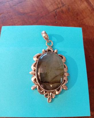 argento 925 pendente ovale labradorite naturale