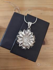 parure ciondolo e orecchini filigrana argento 
