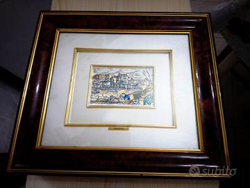 Quadro Roma sparita Isola Tiberina 43x38 ARG e ORO