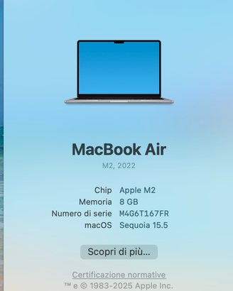 Mac book air 13.6” Apple M2