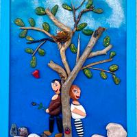 Quadro fatto a mano con legni e pietre di mare