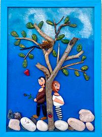 Quadro fatto a mano con legni e pietre di mare