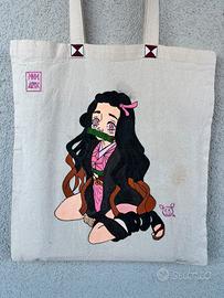 Tote bag Nezuko Kamado disegnata a mano