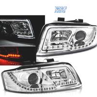 FARI PER AUDI A4 00-04 LUCI A TUBO LED CROMATE