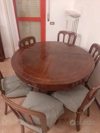 Tavolo legno con intarsi fine '800 + 6 sedie