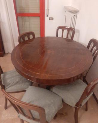 Tavolo legno con intarsi fine '800 + 6 sedie