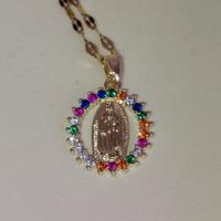 Collana dorata Vergine Maria con zirconi nuova