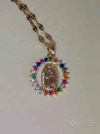Collana dorata Vergine Maria con zirconi nuova
