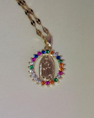 Collana dorata Vergine Maria con zirconi nuova