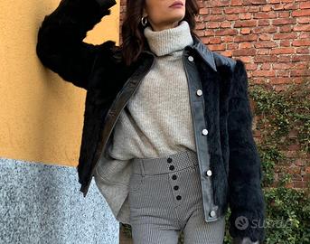 Giubbino pelle e pelliccia lapin nero nuovo