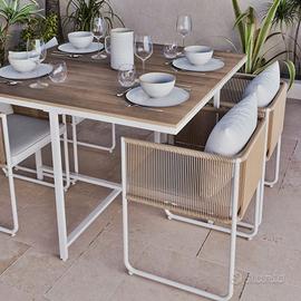 Maison du Monde Tavolo rattan legno teak e bianco