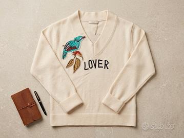 Maglione Vintage "Lover" con Ricamo Artigianale