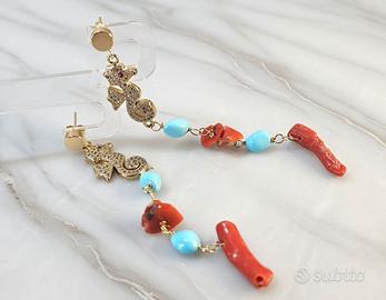 Orecchini: Argento 925 Corallo e Turchese
