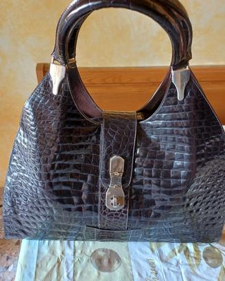 Borsa donna artigianale, pelle effetto coccodrillo