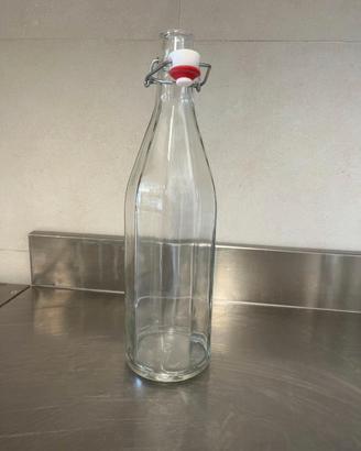Bottiglie Acqua 1L Vetro Costolate con Tappi Mecca
