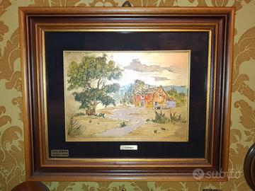 Quadro con serigrafia dipinta a mano in oro gisca