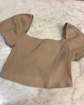 Top crop H&M a costine – maniche a sbuffo