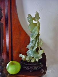 Statua cinese vintage in giada - figura femminile