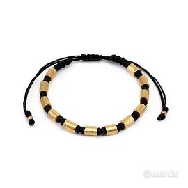 Bracciale macramè cilindri in ottone fatto a mano
