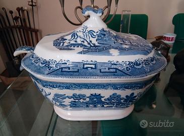 GRANDE zuppiera decoro China blu con mestolo