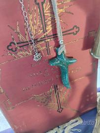 Unisex croce Dragonfly pietra amazzonite talismano