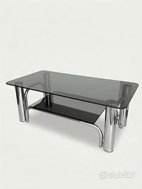 Tavolino da salotto anni 70 space age inox vetro