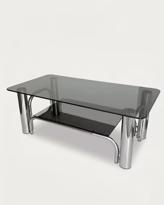 Tavolino da salotto anni 70 space age inox vetro