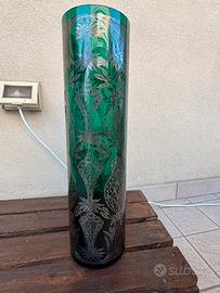 Vaso cilindrico vintage in vetro e argento