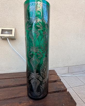 Vaso cilindrico vintage in vetro e argento