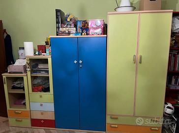 Armadi per camera per bambini, verdi e celesti