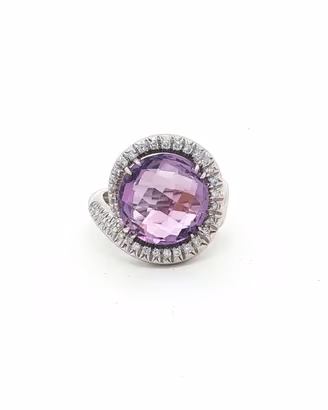 Anello oro con ametista viola taglio briolé