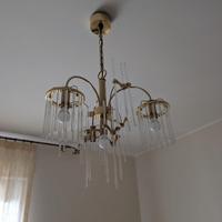 Lampadario anni 70 vetro bacchette 4 luci