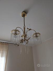 Lampadario anni 70 vetro bacchette 4 luci