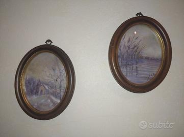 Due dipinti ovali paesaggi invernali