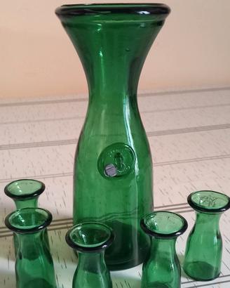 CARAFFA/DECANTER/BOTTIGLIA  verde  vetro soffiato 