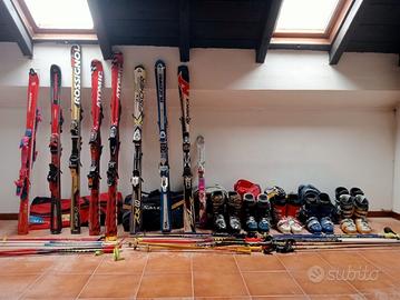 Lotto svuota cantina di scii, scarponi e bastoni