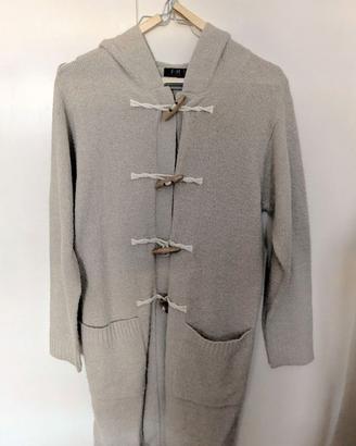 Cardigan lungo con cappuccio e alamari (taglia M)
