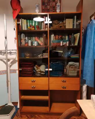 libreria in legno con vetri 