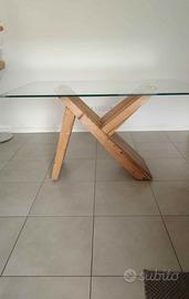 Tavolo "Tabià" in vetro fisso, legno vecchio.SEDIT