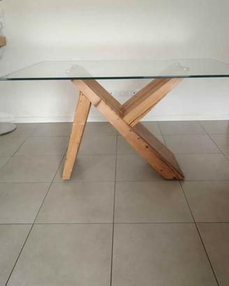 Tavolo "Tabià" in vetro fisso, legno vecchio.SEDIT