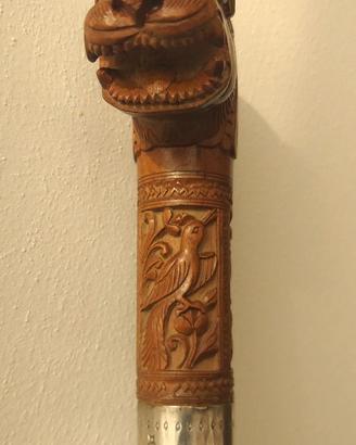 Bastone Legno Passeggio Intarsiato India Vintage
