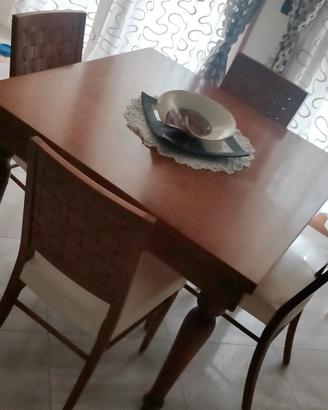 tavolo massello e 4 sedie legno intrecciato 
