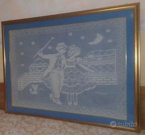 QUADRO VINTAGE AD UNCINETTO CON CORNICE DORATA