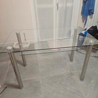 tavolo in vetro, doppio ripiano