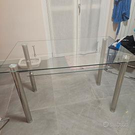 tavolo in vetro, doppio ripiano