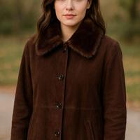 Giacca scamosciata marrone collo pelliccia