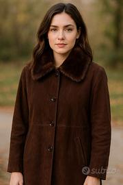 Giacca scamosciata marrone collo pelliccia