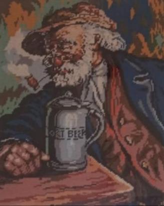 "Anziano con pipa e boccale di birra"