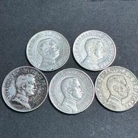 5 monete 1 lira quadriglia argento